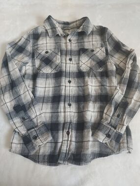 Sonoma Boys Flannel Black & Cream Plaid Button-Down Shirt Outdoor Neutral School